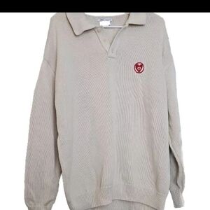 Zara Crewneck Men XL Cream Sweater with Red Logo Cottagecore Normcore Y2k Boho